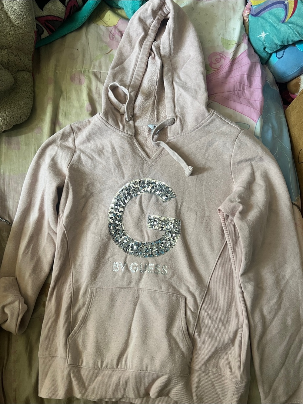 Guess Pink Sweatshirt with Silver Sequin Logo